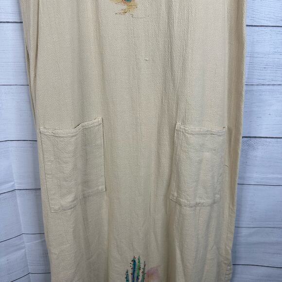 Allie Womens Small Artsy Gauzy Maxi Dress Desert Cactus Art to Wear Painting - Picture 5 of 12